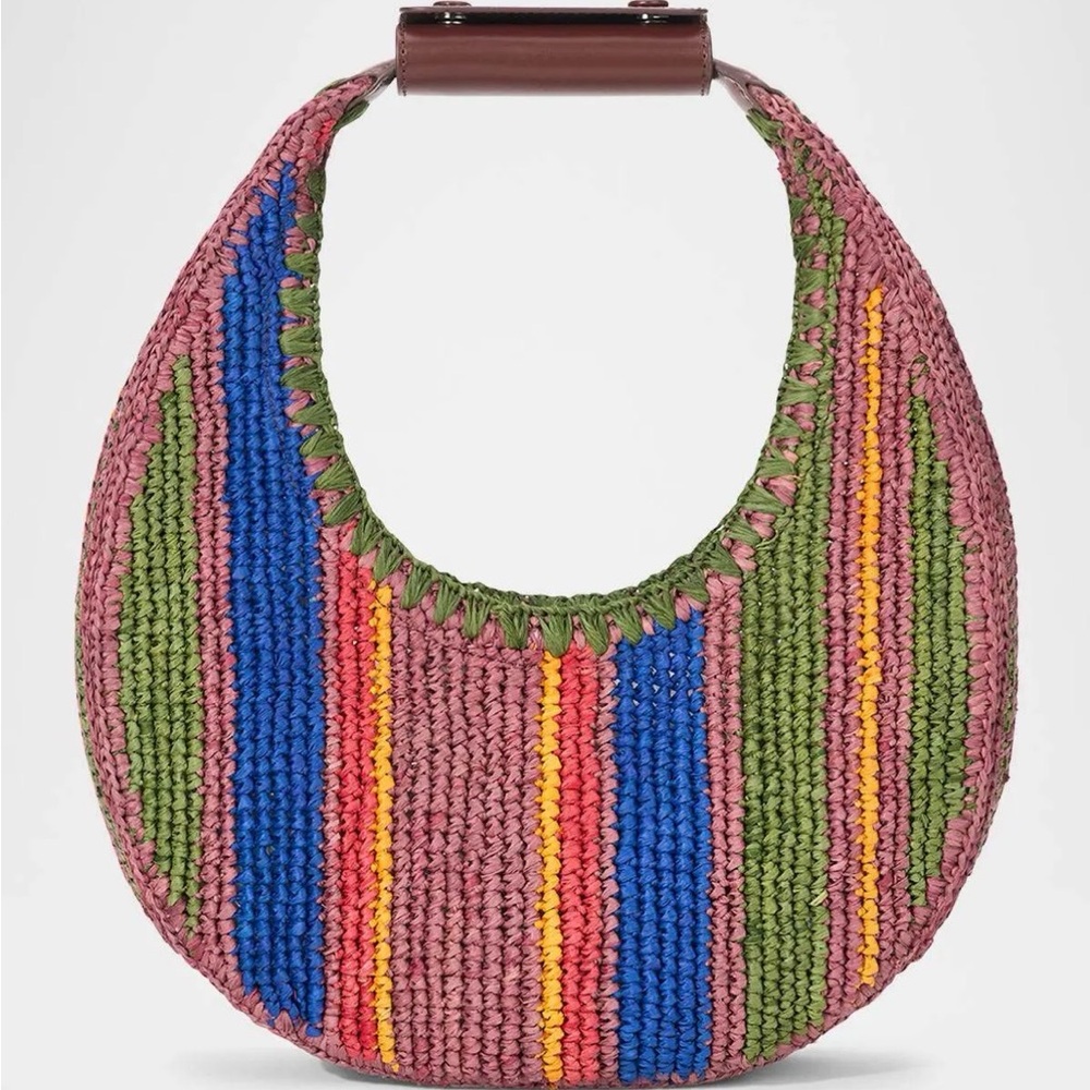 STAUD Jungle Stripe Moon Raffia Bag - NWT